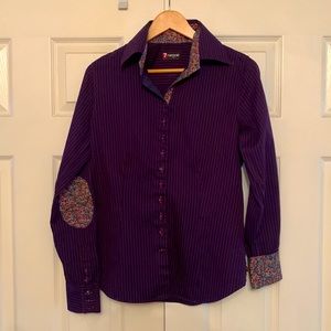 Woman’s  Italian EU -L purple and red pin stripe button shirt